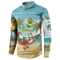 Jamaica Christmas Button Sweatshirt with Rasta Santa Snowman Hammock Angel Palm Trees and Tropical Beach Design - Wonder Print Shop