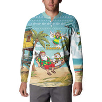 Jamaica Christmas Button Sweatshirt with Rasta Santa Snowman Hammock Angel Palm Trees and Tropical Beach Design - Wonder Print Shop