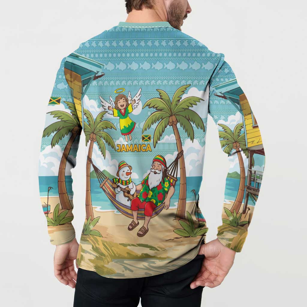 Jamaica Christmas Button Sweatshirt with Rasta Santa Snowman Hammock Angel Palm Trees and Tropical Beach Design - Wonder Print Shop