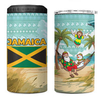 Jamaica Christmas 4 in 1 Can Cooler Tumbler with Rasta Santa Snowman Hammock Angel Palm Trees and Tropical Beach Design - Wonder Print Shop