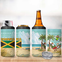 Jamaica Christmas 4 in 1 Can Cooler Tumbler with Rasta Santa Snowman Hammock Angel Palm Trees and Tropical Beach Design - Wonder Print Shop