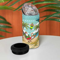 Jamaica Christmas 4 in 1 Can Cooler Tumbler with Rasta Santa Snowman Hammock Angel Palm Trees and Tropical Beach Design - Wonder Print Shop