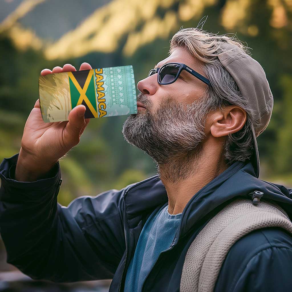 Jamaica Christmas 4 in 1 Can Cooler Tumbler with Rasta Santa Snowman Hammock Angel Palm Trees and Tropical Beach Design - Wonder Print Shop