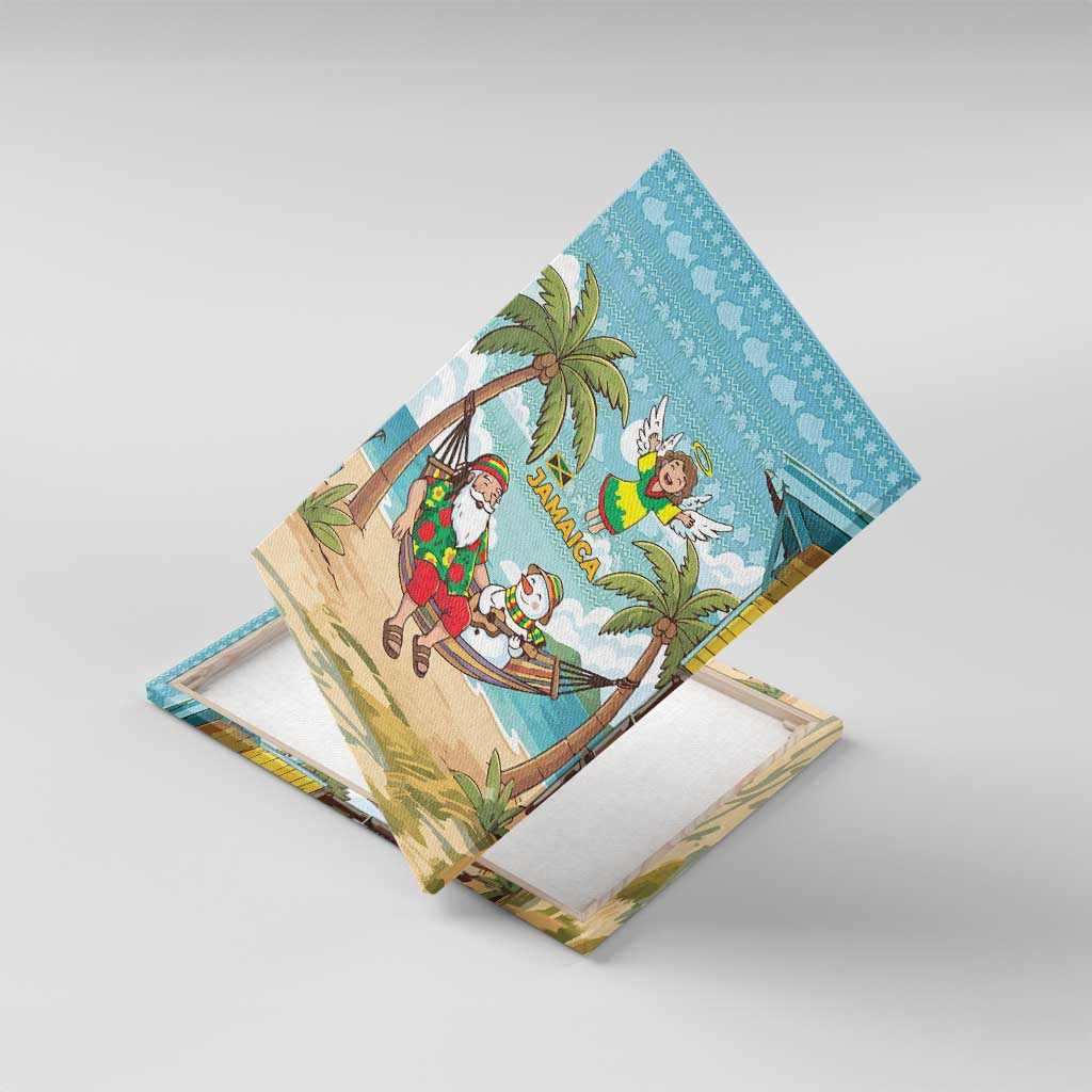 Jamaica Christmas Canvas Wall Art with Rasta Santa Snowman Hammock Angel Palm Trees and Tropical Beach Design - Wonder Print Shop
