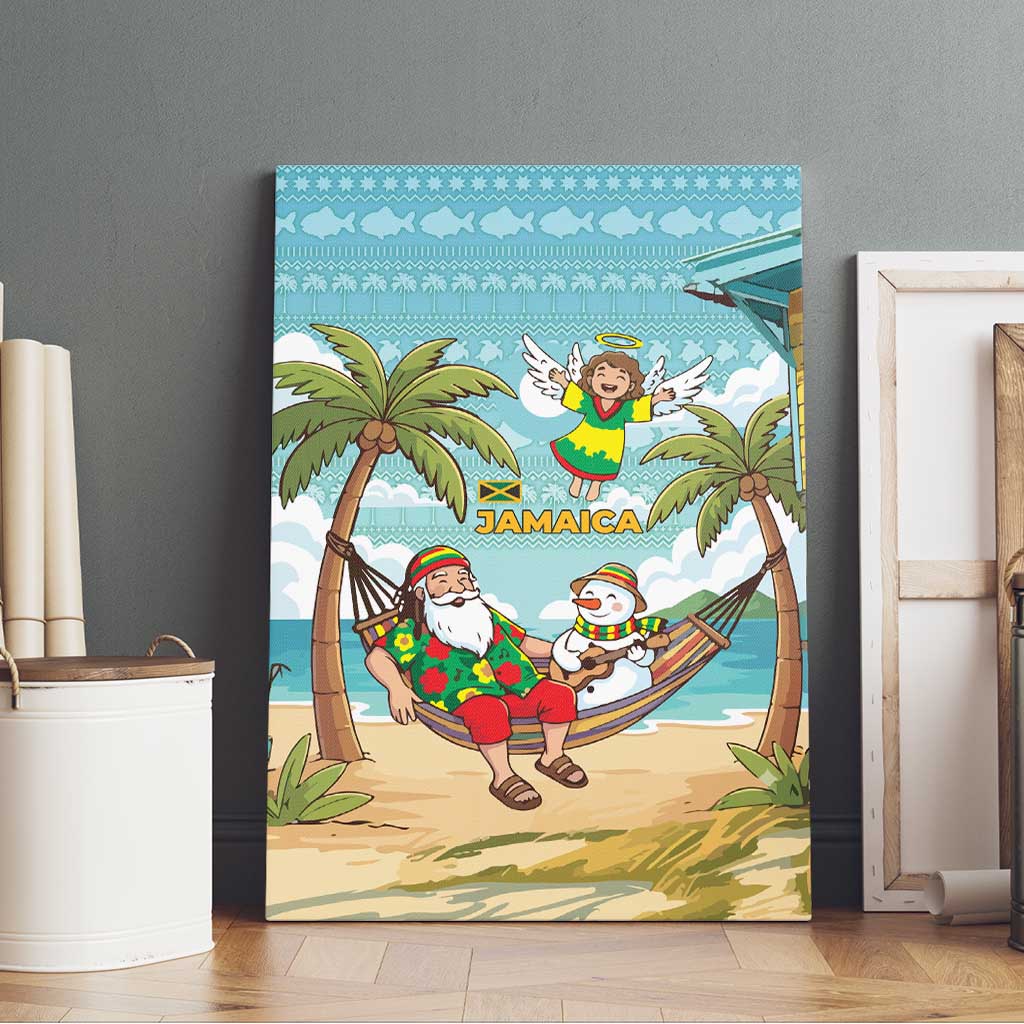 Jamaica Christmas Canvas Wall Art with Rasta Santa Snowman Hammock Angel Palm Trees and Tropical Beach Design - Wonder Print Shop