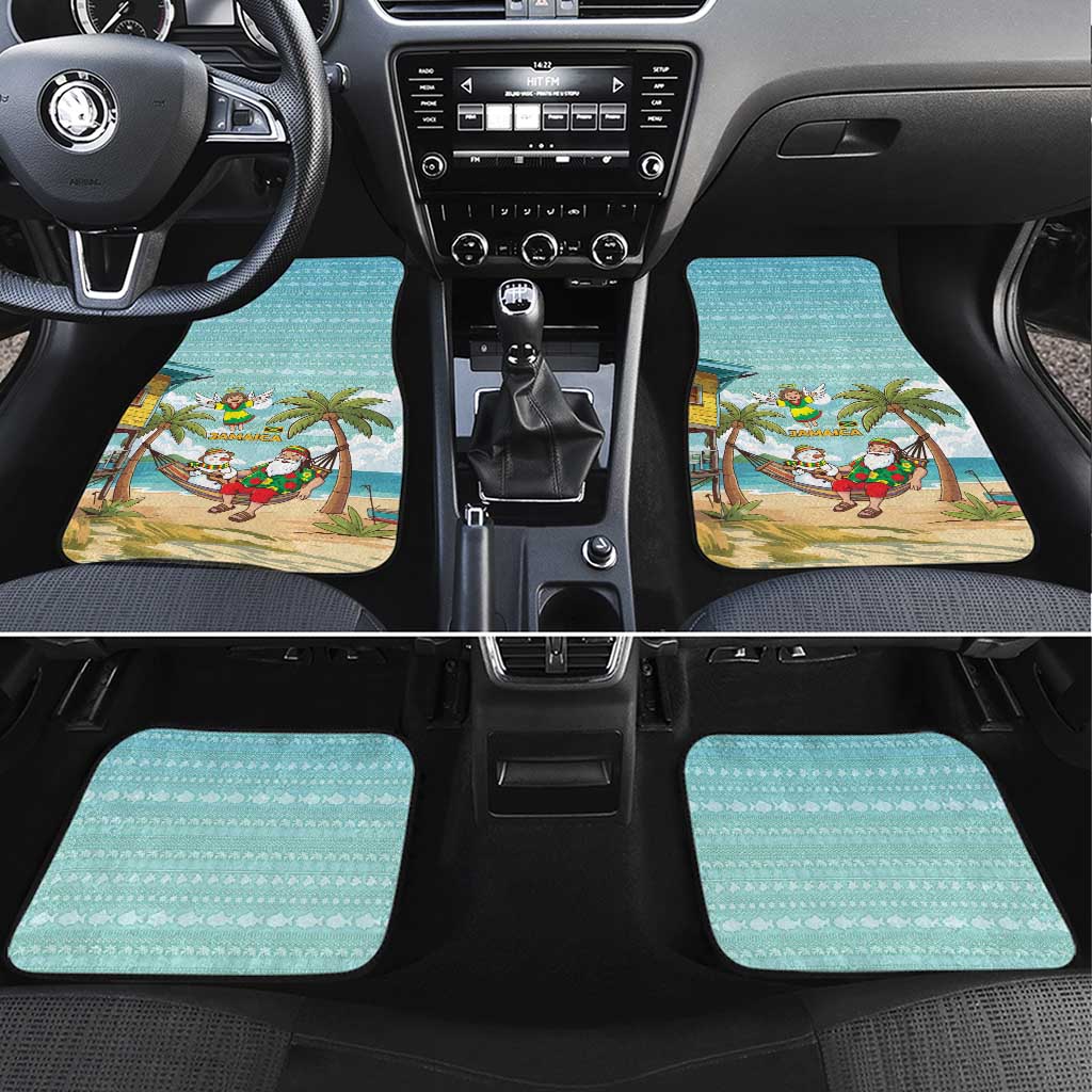 Jamaica Christmas Car Mats with Rasta Santa Snowman Hammock Angel Palm Trees and Tropical Beach Design - Wonder Print Shop
