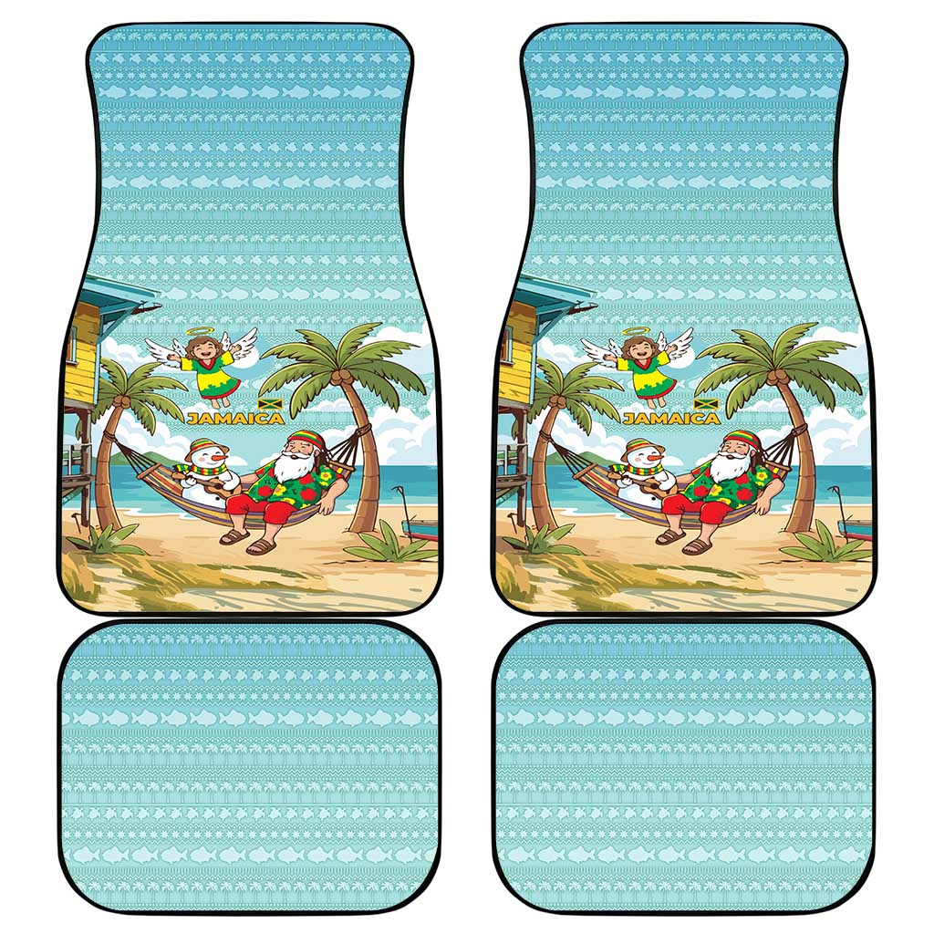 Jamaica Christmas Car Mats with Rasta Santa Snowman Hammock Angel Palm Trees and Tropical Beach Design - Wonder Print Shop