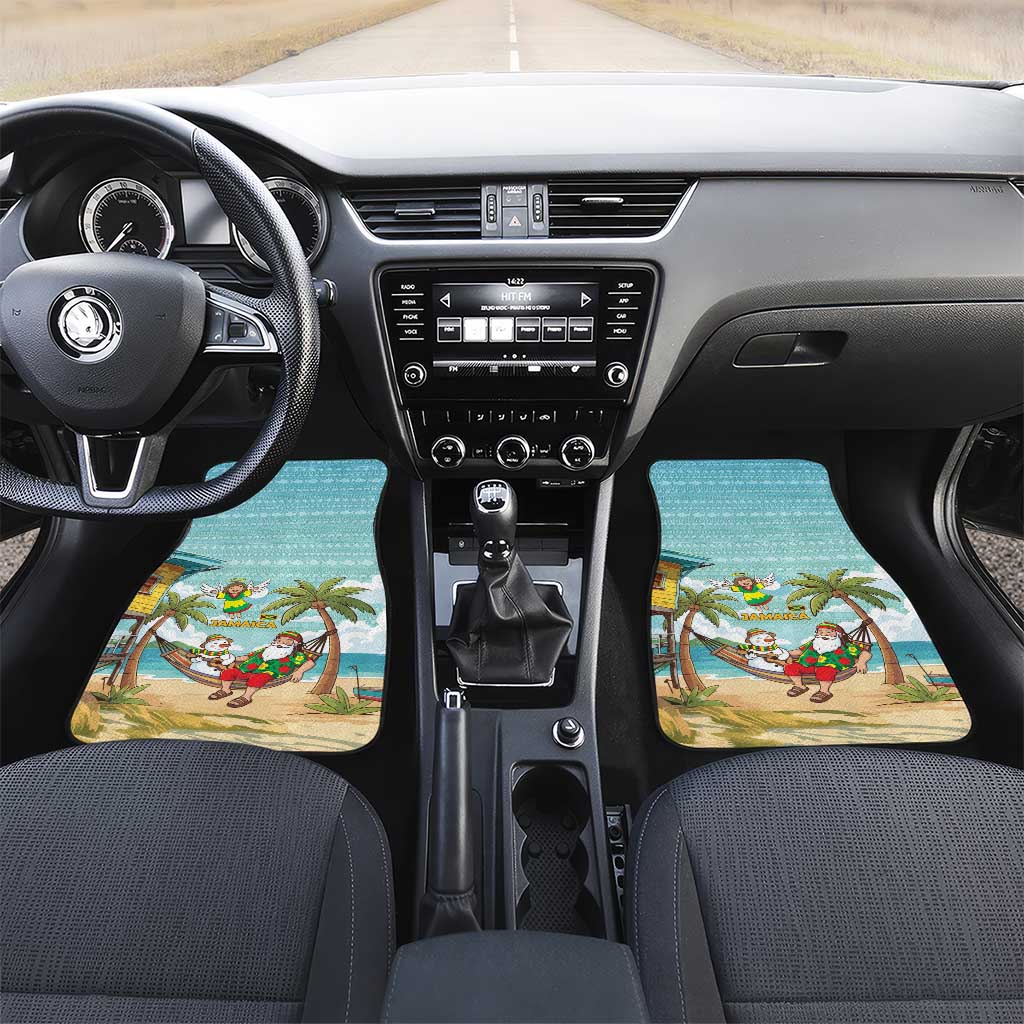 Jamaica Christmas Car Mats with Rasta Santa Snowman Hammock Angel Palm Trees and Tropical Beach Design - Wonder Print Shop