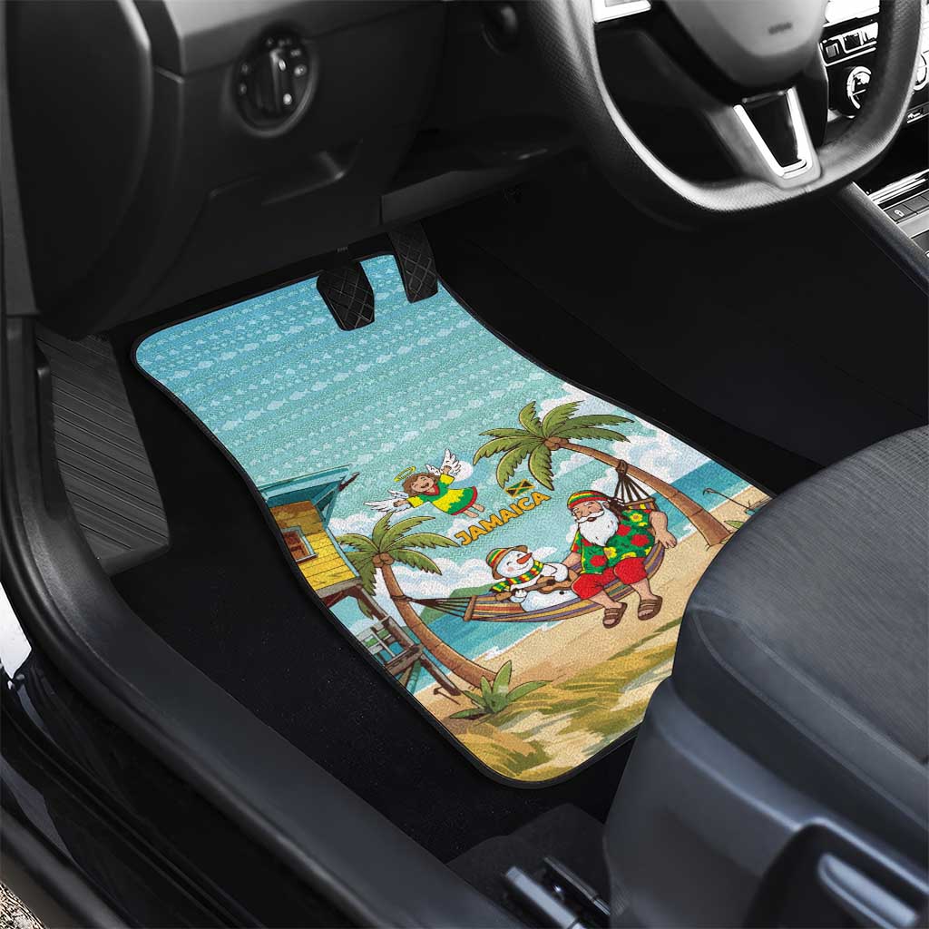 Jamaica Christmas Car Mats with Rasta Santa Snowman Hammock Angel Palm Trees and Tropical Beach Design - Wonder Print Shop