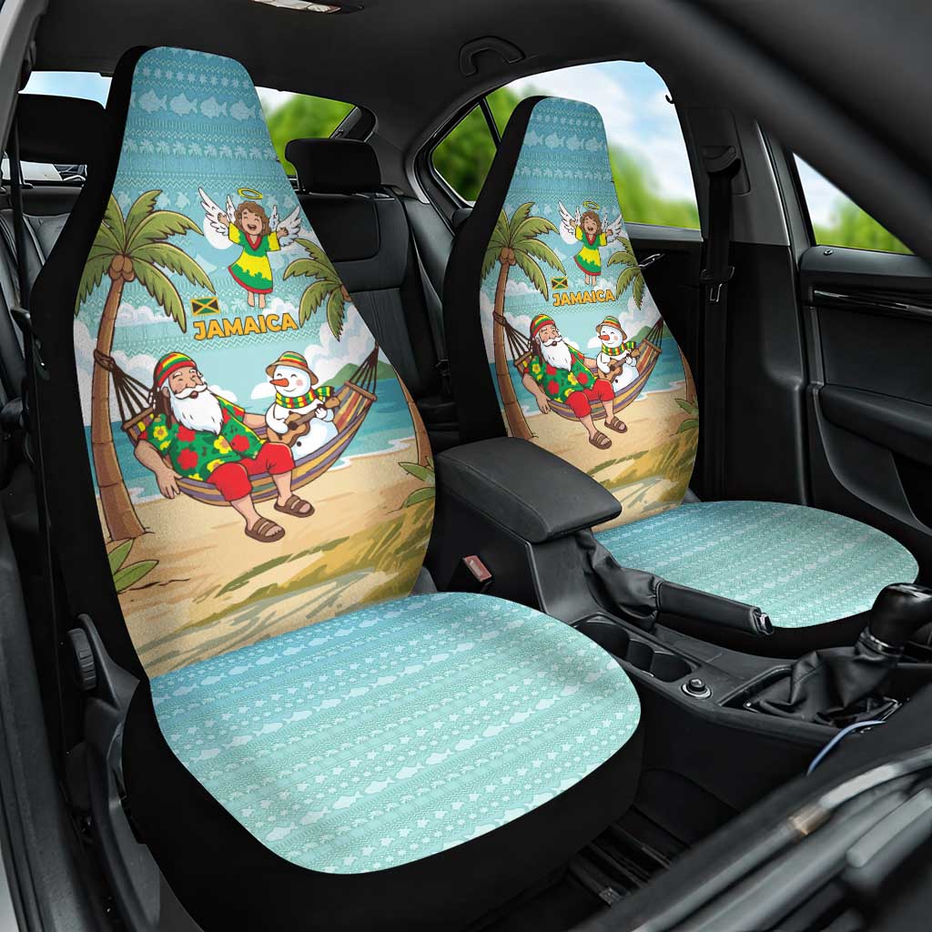 Jamaica Christmas Car Seat Cover with Rasta Santa Snowman Hammock Angel Palm Trees and Tropical Beach Design - Wonder Print Shop