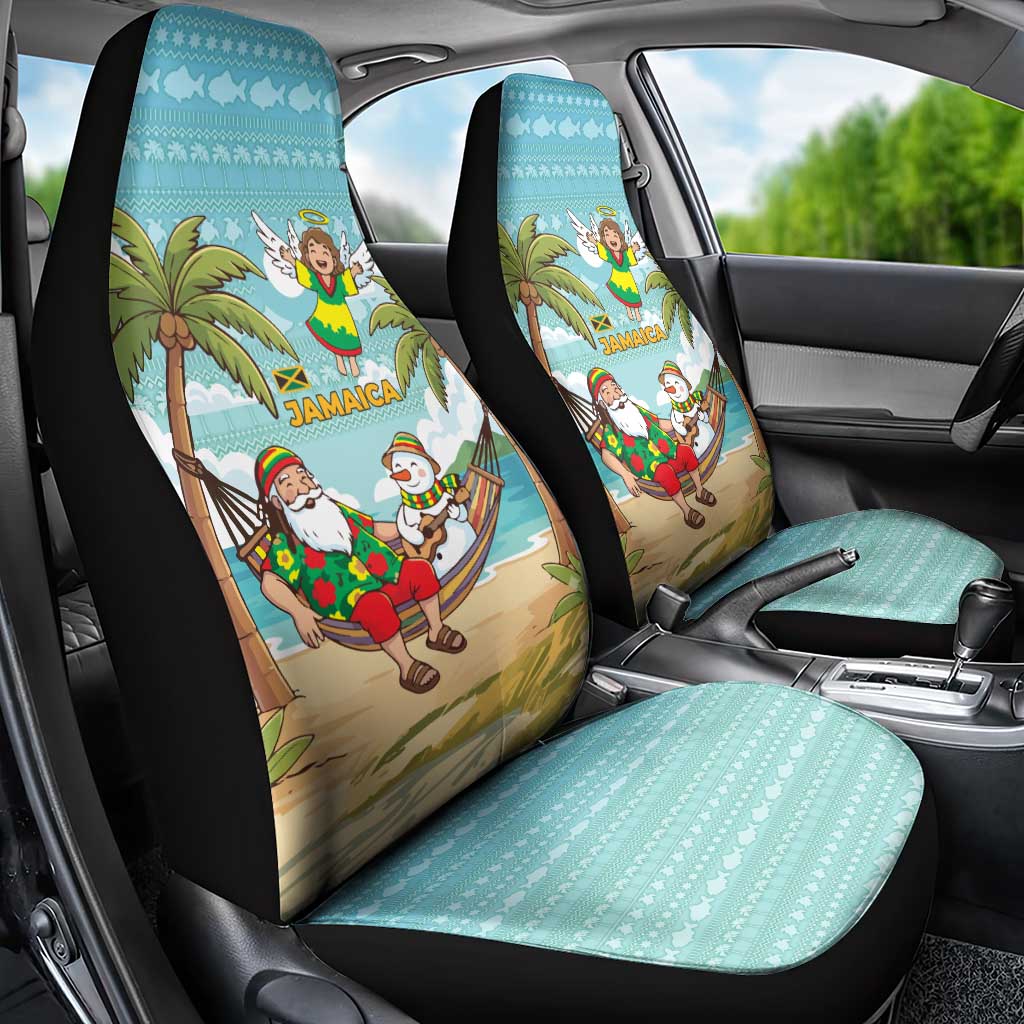 Jamaica Christmas Car Seat Cover with Rasta Santa Snowman Hammock Angel Palm Trees and Tropical Beach Design - Wonder Print Shop