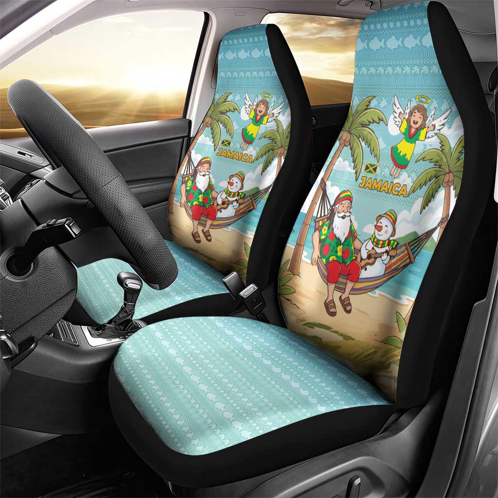 Jamaica Christmas Car Seat Cover with Rasta Santa Snowman Hammock Angel Palm Trees and Tropical Beach Design - Wonder Print Shop