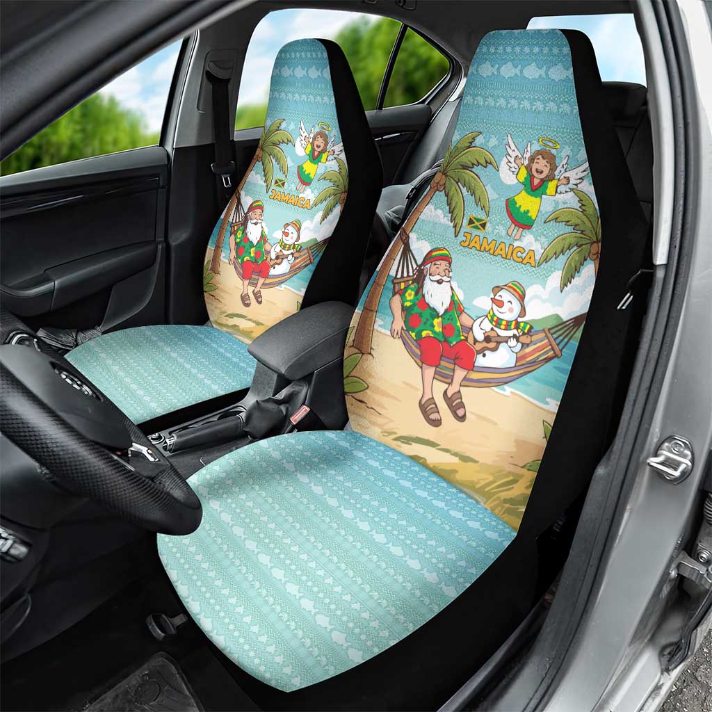 Jamaica Christmas Car Seat Cover with Rasta Santa Snowman Hammock Angel Palm Trees and Tropical Beach Design - Wonder Print Shop