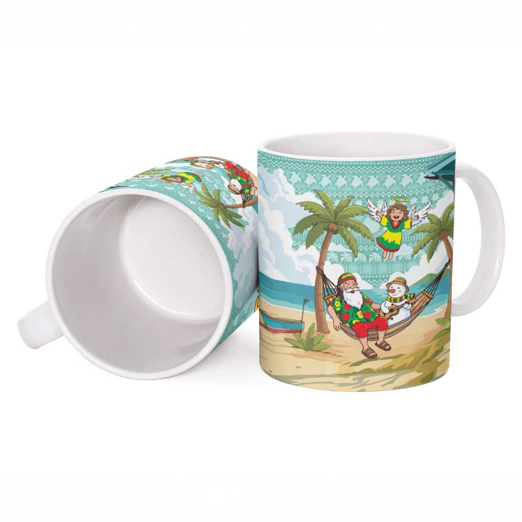 Jamaica Christmas Ceramic Mug with Rasta Santa Snowman Hammock Angel Palm Trees and Tropical Beach Design - Wonder Print Shop