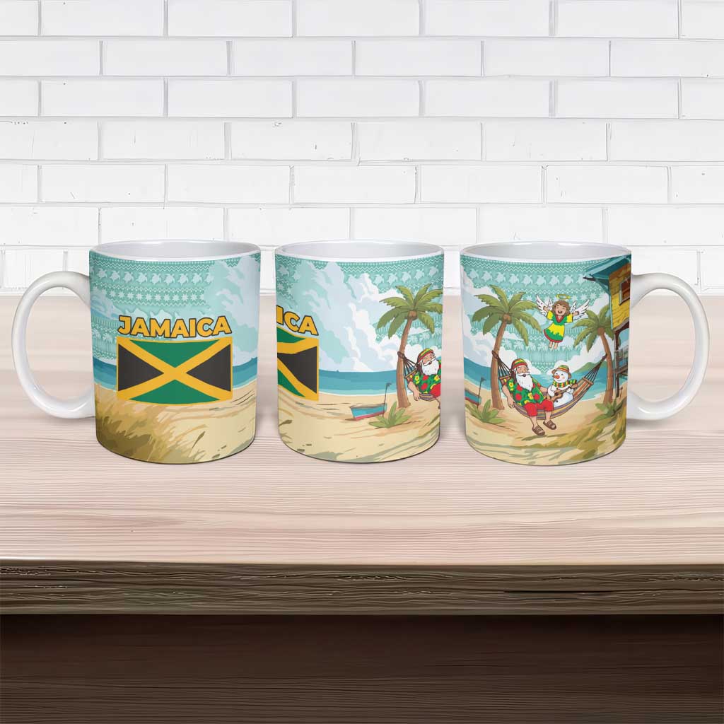 Jamaica Christmas Ceramic Mug with Rasta Santa Snowman Hammock Angel Palm Trees and Tropical Beach Design - Wonder Print Shop