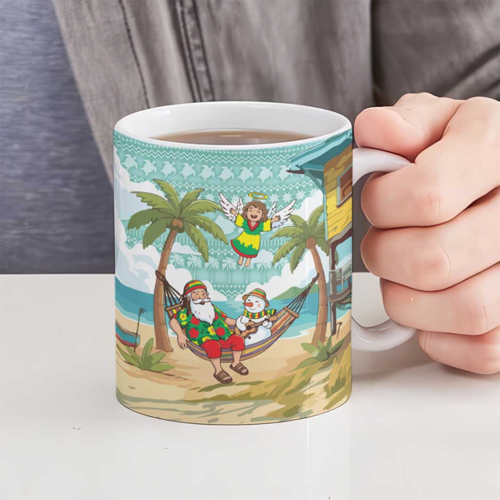 Jamaica Christmas Ceramic Mug with Rasta Santa Snowman Hammock Angel Palm Trees and Tropical Beach Design - Wonder Print Shop