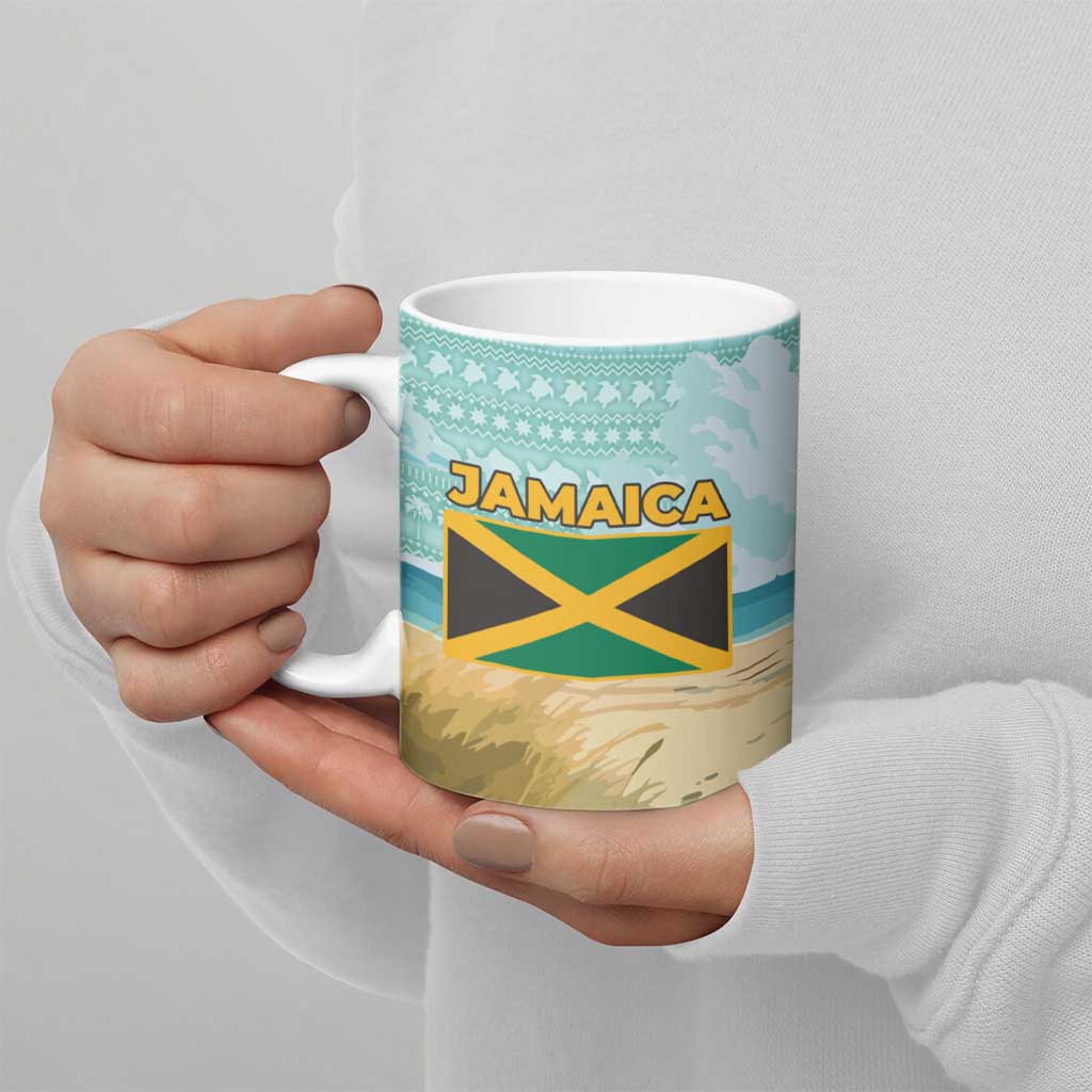 Jamaica Christmas Ceramic Mug with Rasta Santa Snowman Hammock Angel Palm Trees and Tropical Beach Design - Wonder Print Shop
