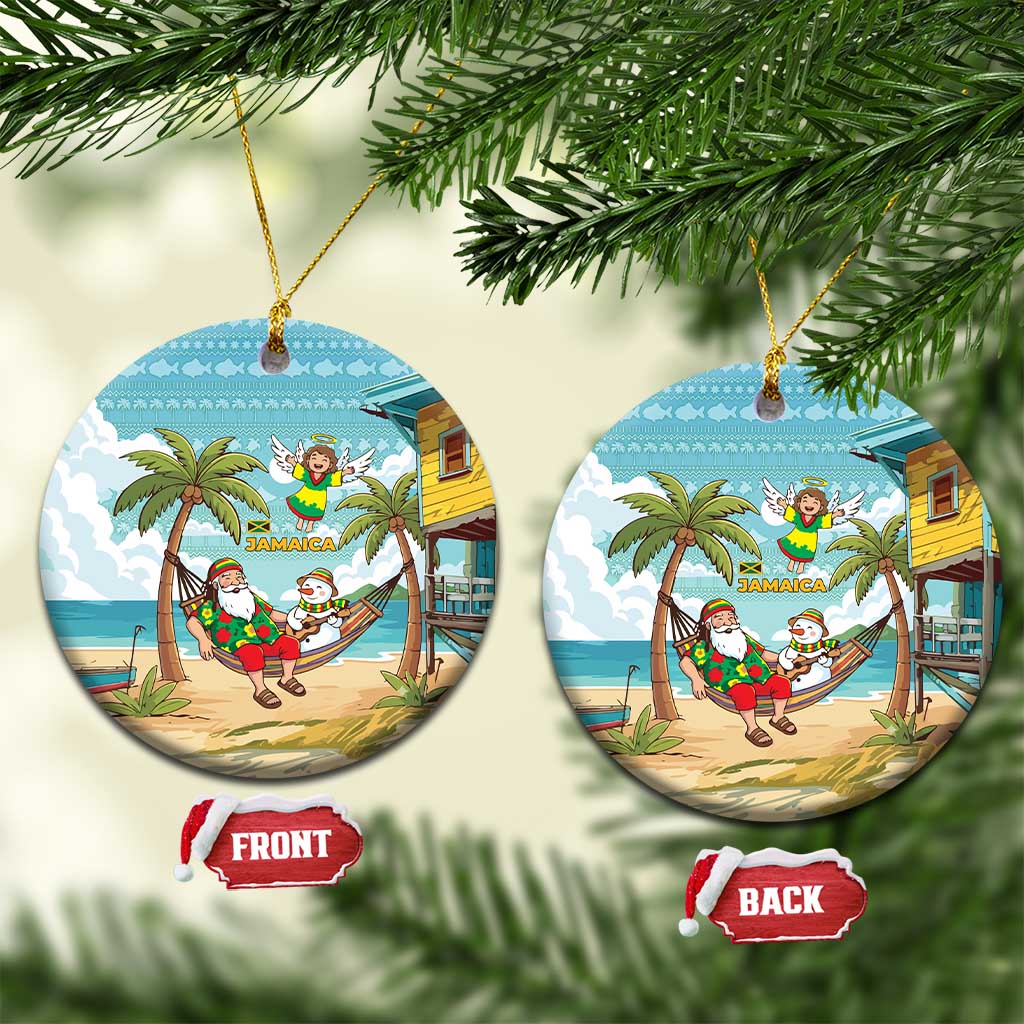 Jamaica Christmas Ceramic Ornament with Rasta Santa Snowman Hammock Angel Palm Trees and Tropical Beach Design - Wonder Print Shop
