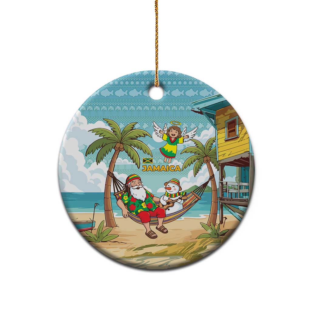 Jamaica Christmas Ceramic Ornament with Rasta Santa Snowman Hammock Angel Palm Trees and Tropical Beach Design - Wonder Print Shop