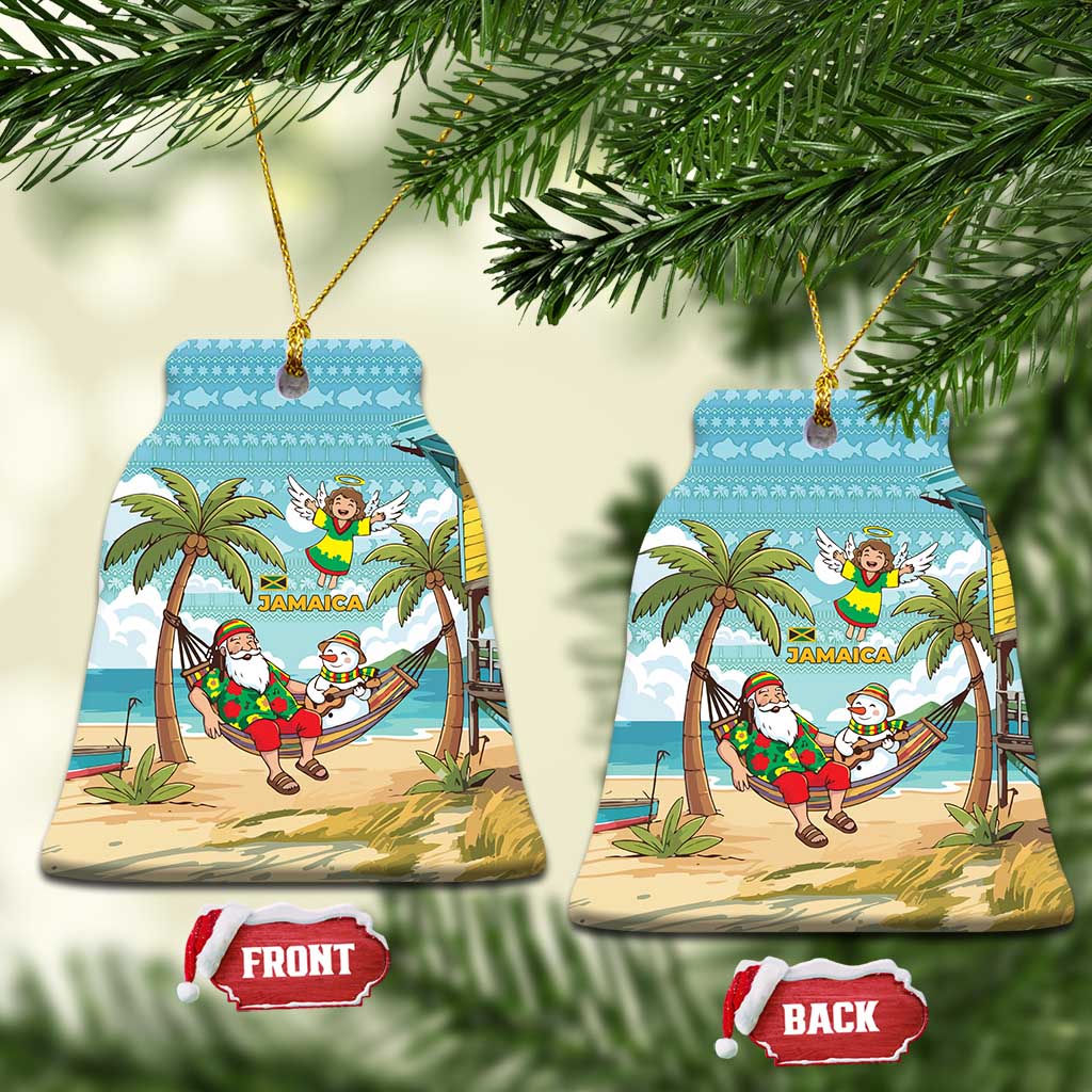 Jamaica Christmas Ceramic Ornament with Rasta Santa Snowman Hammock Angel Palm Trees and Tropical Beach Design - Wonder Print Shop
