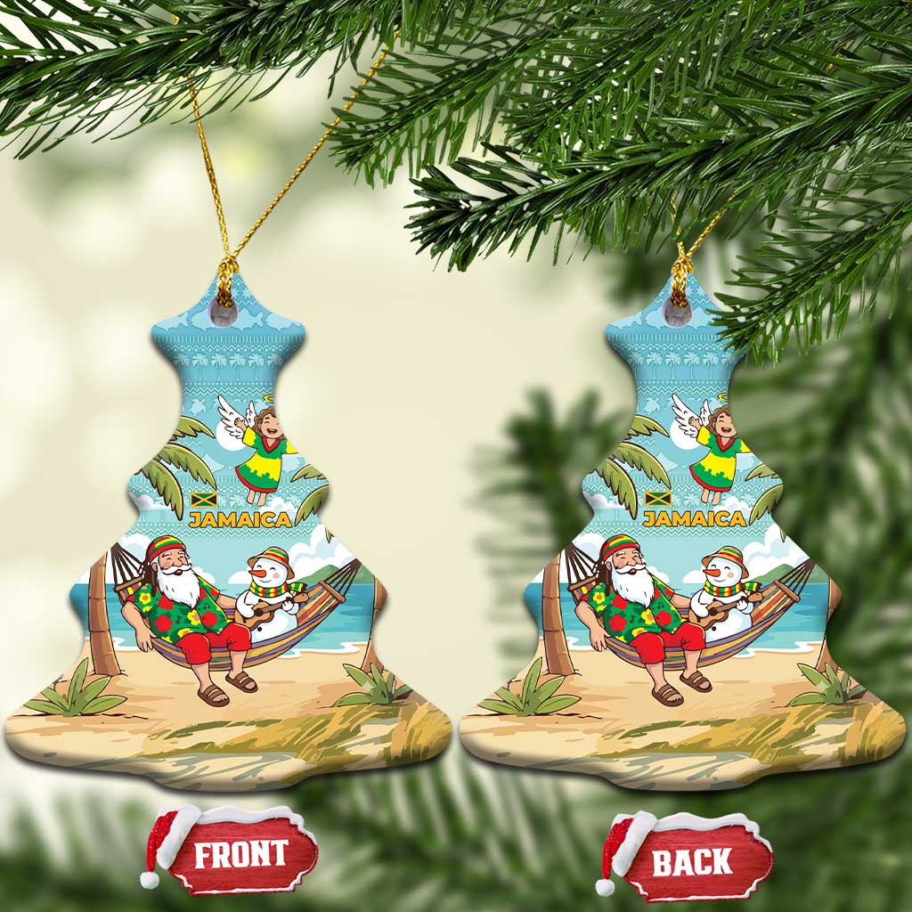 Jamaica Christmas Ceramic Ornament with Rasta Santa Snowman Hammock Angel Palm Trees and Tropical Beach Design - Wonder Print Shop