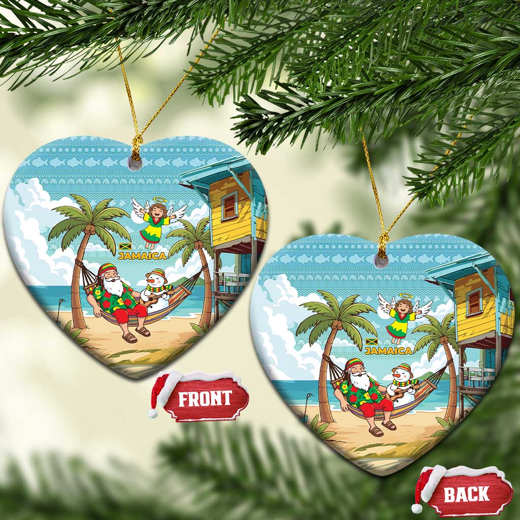 Jamaica Christmas Ceramic Ornament with Rasta Santa Snowman Hammock Angel Palm Trees and Tropical Beach Design - Wonder Print Shop