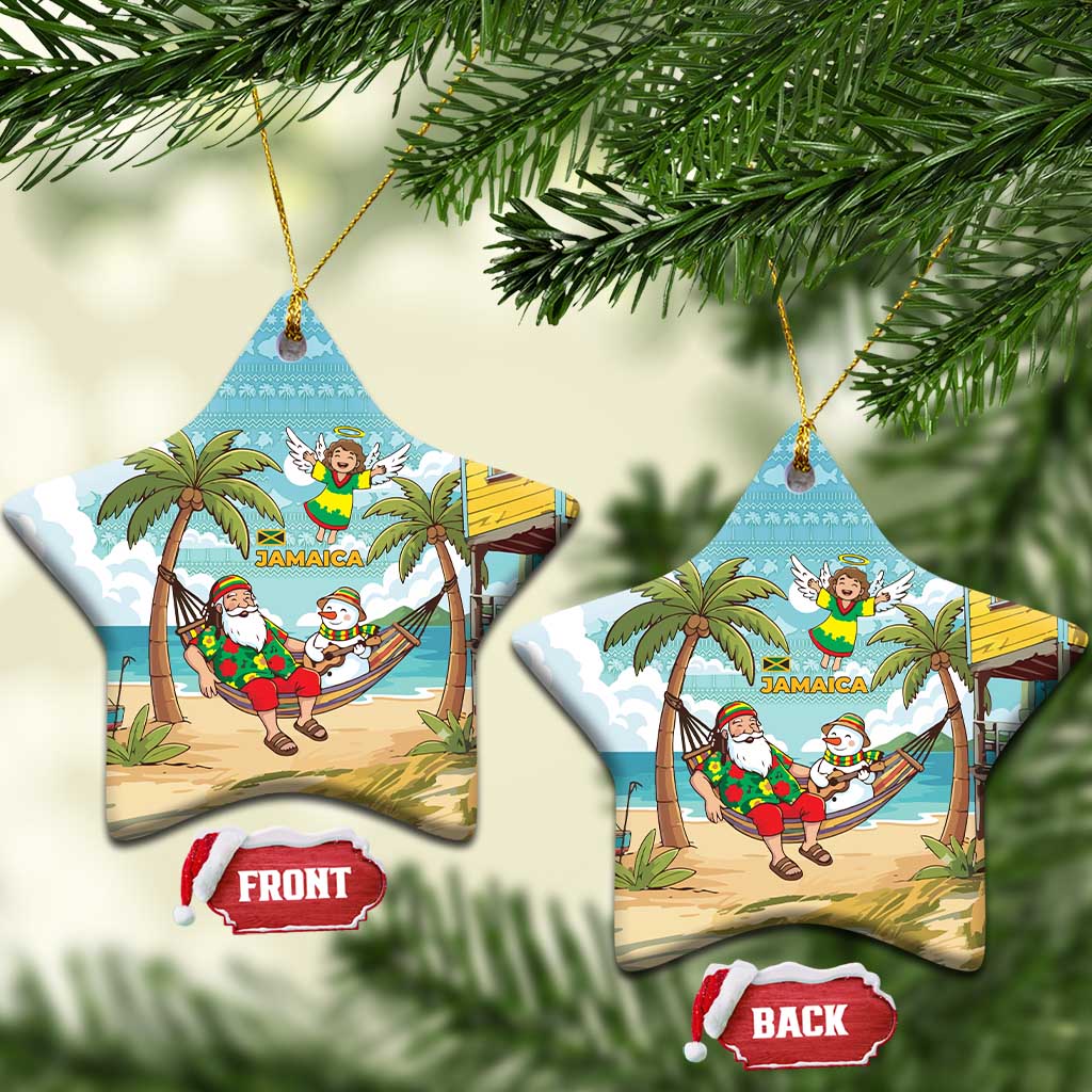 Jamaica Christmas Ceramic Ornament with Rasta Santa Snowman Hammock Angel Palm Trees and Tropical Beach Design - Wonder Print Shop