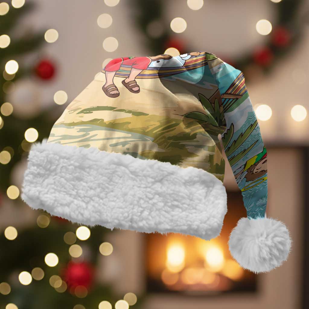 Jamaica Christmas Santa Hat with Rasta Santa Snowman Hammock Angel Palm Trees and Tropical Beach Design - Wonder Print Shop