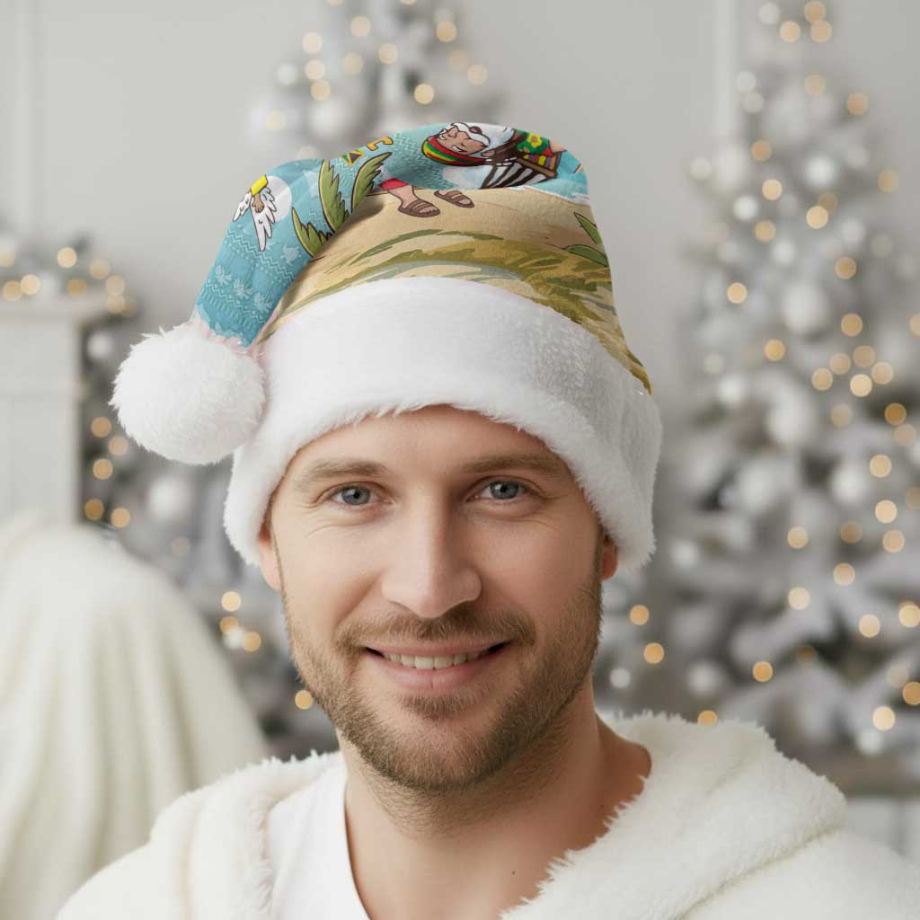 Jamaica Christmas Santa Hat with Rasta Santa Snowman Hammock Angel Palm Trees and Tropical Beach Design - Wonder Print Shop