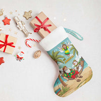 Jamaica Christmas Stocking with Rasta Santa Snowman Hammock Angel Palm Trees and Tropical Beach Design - Wonder Print Shop