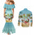 Jamaica Christmas Couples Matching Mermaid Dress and Long Sleeve Button Shirt with Rasta Santa Snowman Hammock Angel Palm Trees and Tropical Beach Design - Wonder Print Shop