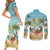 Jamaica Christmas Couples Matching Short Sleeve Bodycon Dress and Long Sleeve Button Shirt with Rasta Santa Snowman Hammock Angel Palm Trees and Tropical Beach Design - Wonder Print Shop