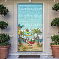 Jamaica Christmas Door Cover with Rasta Santa Snowman Hammock Angel Palm Trees and Tropical Beach Design - Wonder Print Shop