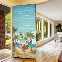 Jamaica Christmas Door Cover with Rasta Santa Snowman Hammock Angel Palm Trees and Tropical Beach Design - Wonder Print Shop