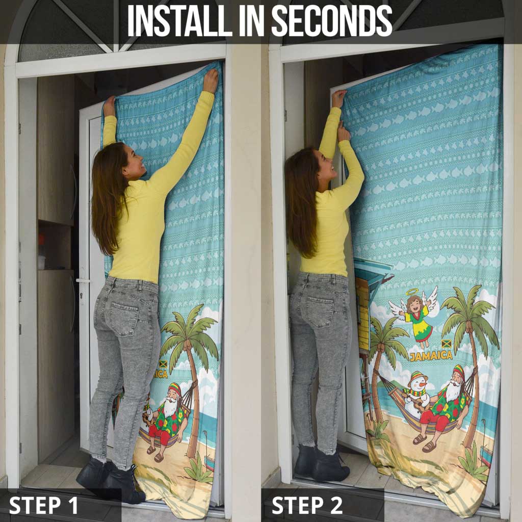 Jamaica Christmas Door Cover with Rasta Santa Snowman Hammock Angel Palm Trees and Tropical Beach Design - Wonder Print Shop
