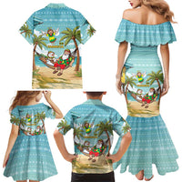 Jamaica Christmas Family Matching Mermaid Dress and Hawaiian Shirt with Rasta Santa Snowman Hammock Angel Palm Trees and Tropical Beach Design - Wonder Print Shop