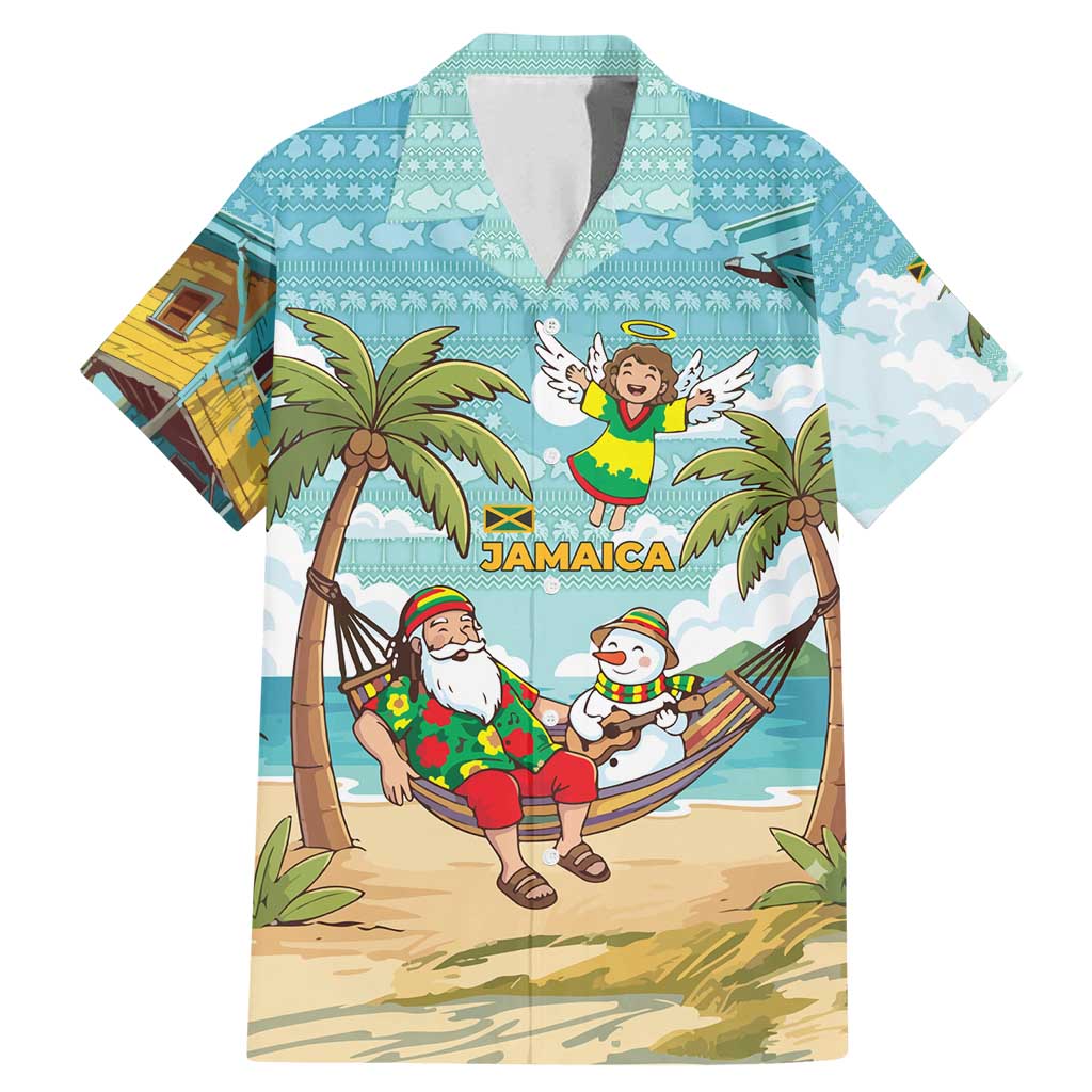 Jamaica Christmas Family Matching Mermaid Dress and Hawaiian Shirt with Rasta Santa Snowman Hammock Angel Palm Trees and Tropical Beach Design - Wonder Print Shop