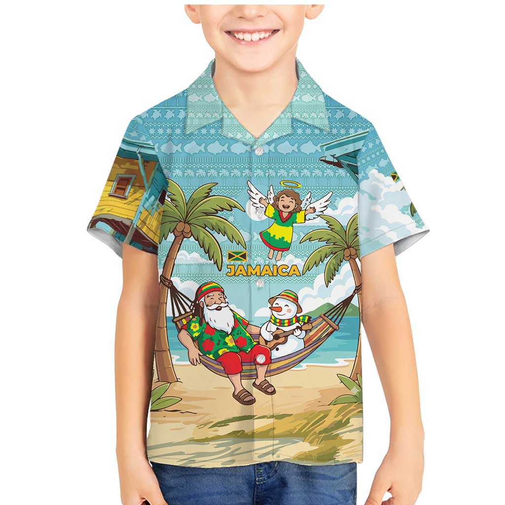 Jamaica Christmas Family Matching Mermaid Dress and Hawaiian Shirt with Rasta Santa Snowman Hammock Angel Palm Trees and Tropical Beach Design - Wonder Print Shop
