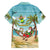 Jamaica Christmas Family Matching Off The Shoulder Long Sleeve Dress and Hawaiian Shirt with Rasta Santa Snowman Hammock Angel Palm Trees and Tropical Beach Design - Wonder Print Shop