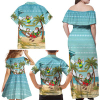 Jamaica Christmas Family Matching Off Shoulder Maxi Dress and Hawaiian Shirt with Rasta Santa Snowman Hammock Angel Palm Trees and Tropical Beach Design - Wonder Print Shop