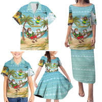 Jamaica Christmas Family Matching Puletasi and Hawaiian Shirt with Rasta Santa Snowman Hammock Angel Palm Trees and Tropical Beach Design - Wonder Print Shop