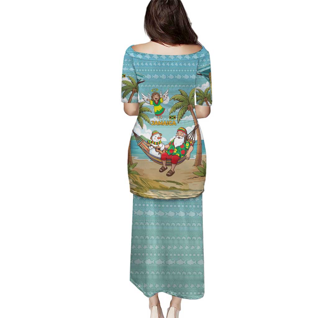 Jamaica Christmas Family Matching Puletasi and Hawaiian Shirt with Rasta Santa Snowman Hammock Angel Palm Trees and Tropical Beach Design - Wonder Print Shop