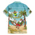 Jamaica Christmas Family Matching Short Sleeve Bodycon Dress and Hawaiian Shirt with Rasta Santa Snowman Hammock Angel Palm Trees and Tropical Beach Design - Wonder Print Shop