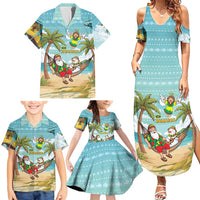 Jamaica Christmas Family Matching Summer Maxi Dress and Hawaiian Shirt with Rasta Santa Snowman Hammock Angel Palm Trees and Tropical Beach Design - Wonder Print Shop