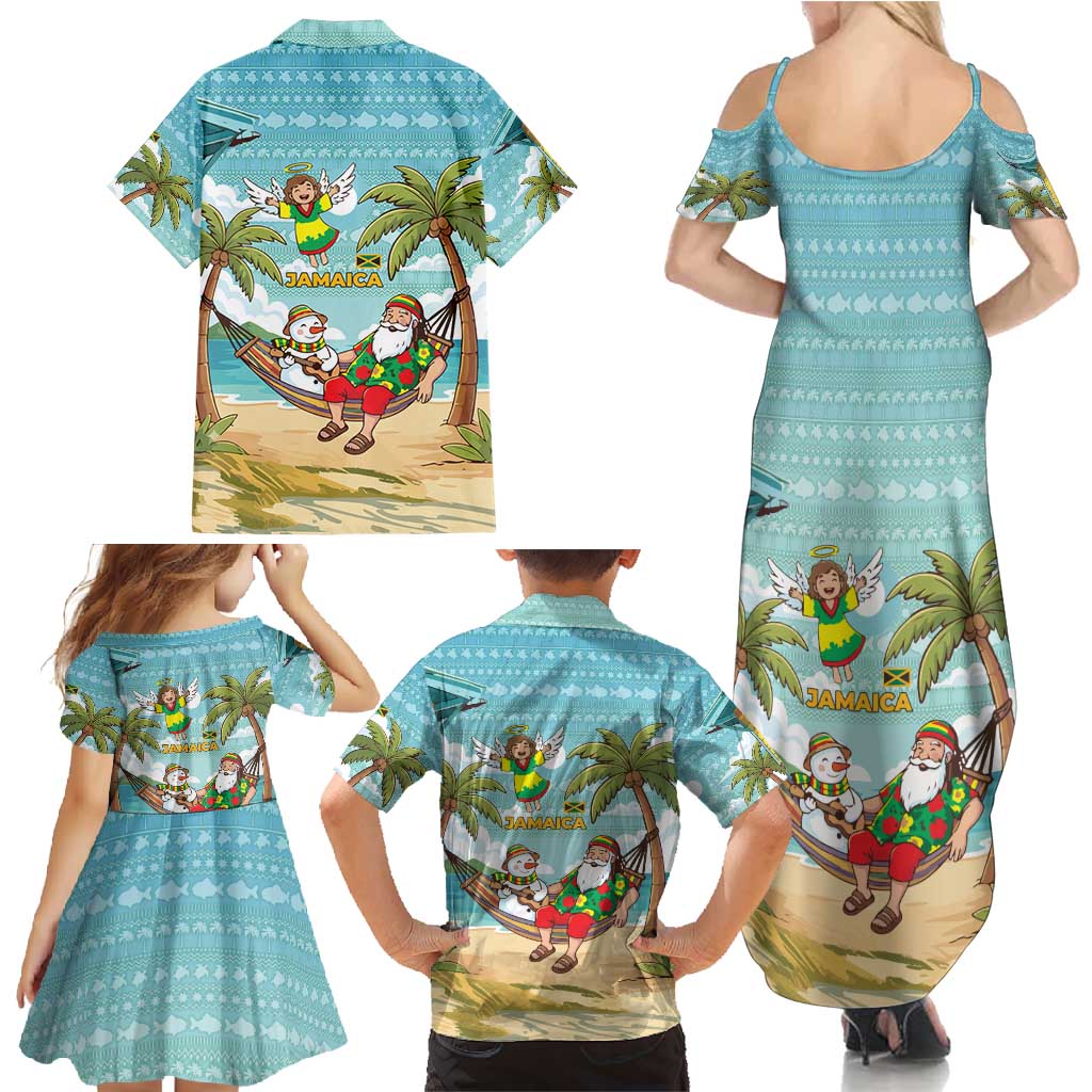 Jamaica Christmas Family Matching Summer Maxi Dress and Hawaiian Shirt with Rasta Santa Snowman Hammock Angel Palm Trees and Tropical Beach Design - Wonder Print Shop