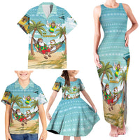 Jamaica Christmas Family Matching Tank Maxi Dress and Hawaiian Shirt with Rasta Santa Snowman Hammock Angel Palm Trees and Tropical Beach Design - Wonder Print Shop