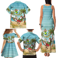 Jamaica Christmas Family Matching Tank Maxi Dress and Hawaiian Shirt with Rasta Santa Snowman Hammock Angel Palm Trees and Tropical Beach Design - Wonder Print Shop