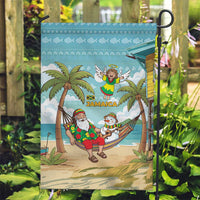 Jamaica Christmas Garden Flag with Rasta Santa Snowman Hammock Angel Palm Trees and Tropical Beach Design - Wonder Print Shop