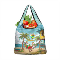 Jamaica Christmas Grocery Bag with Rasta Santa Snowman Hammock Angel Palm Trees and Tropical Beach Design - Wonder Print Shop