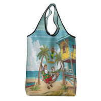 Jamaica Christmas Grocery Bag with Rasta Santa Snowman Hammock Angel Palm Trees and Tropical Beach Design - Wonder Print Shop